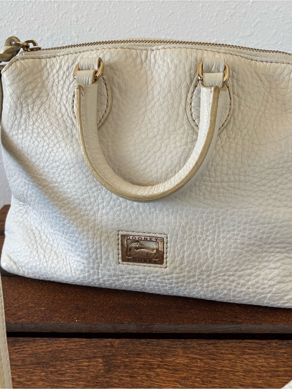Dooney & Bourke Ivory White Pebbled Leather Satchel Crossbody Bag